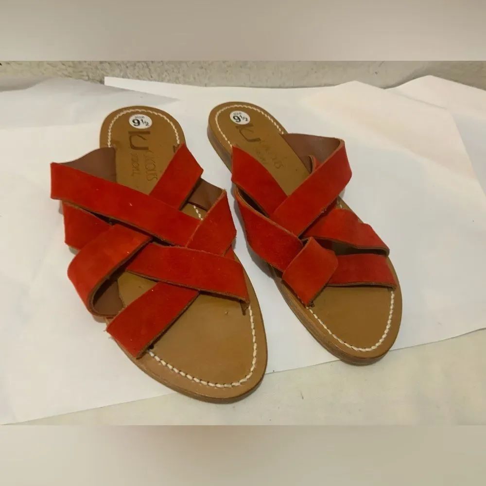 K. Jacques St. Tropez Sandals Red suede Leather Strappy Size 40 EU 9.5